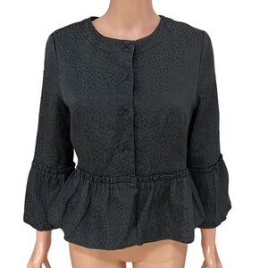 BCBG MAXAZRIA Black Giselle Peplum Blazer Coat silk/wool blend size S